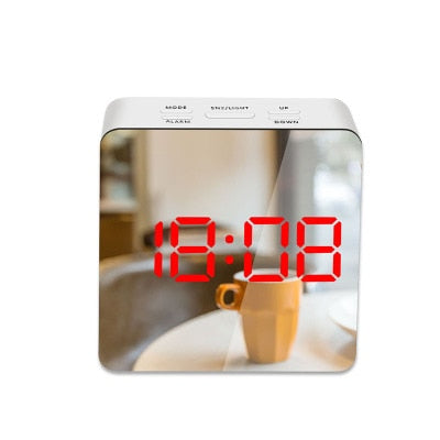 LED Mirror Alarm Clock Digital Snooze Table Clock Wake Up Light Electronic Large Time Temperature Display Home Decoration Clock