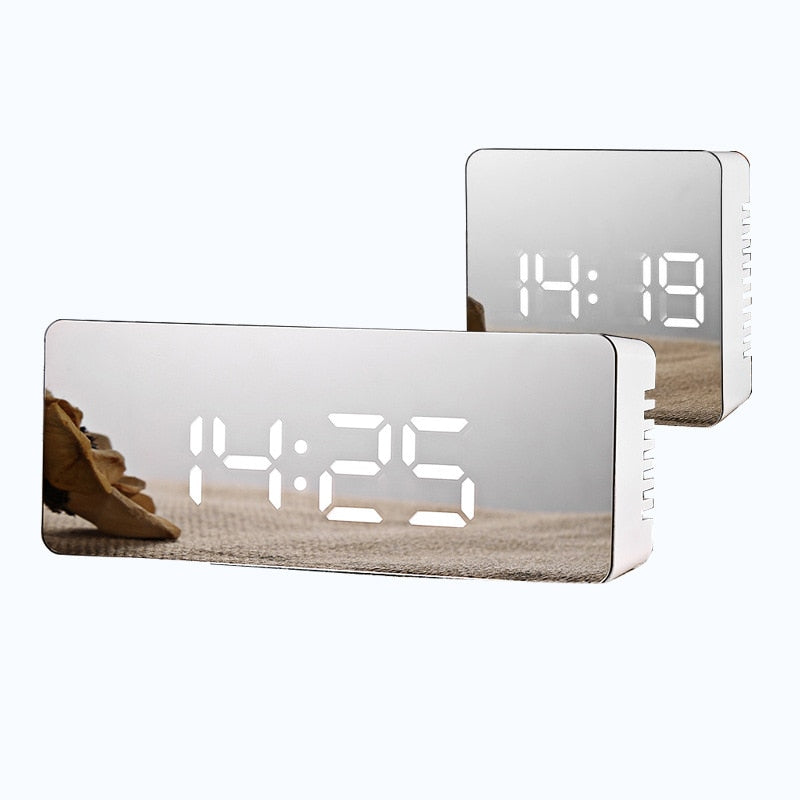 LED Mirror Alarm Clock Digital Snooze Table Clock Wake Up Light Electronic Large Time Temperature Display Home Decoration Clock