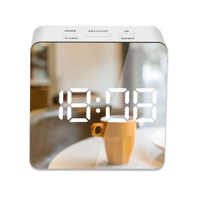 LED Mirror Alarm Clock Digital Snooze Table Clock Wake Up Light Electronic Large Time Temperature Display Home Decoration Clock