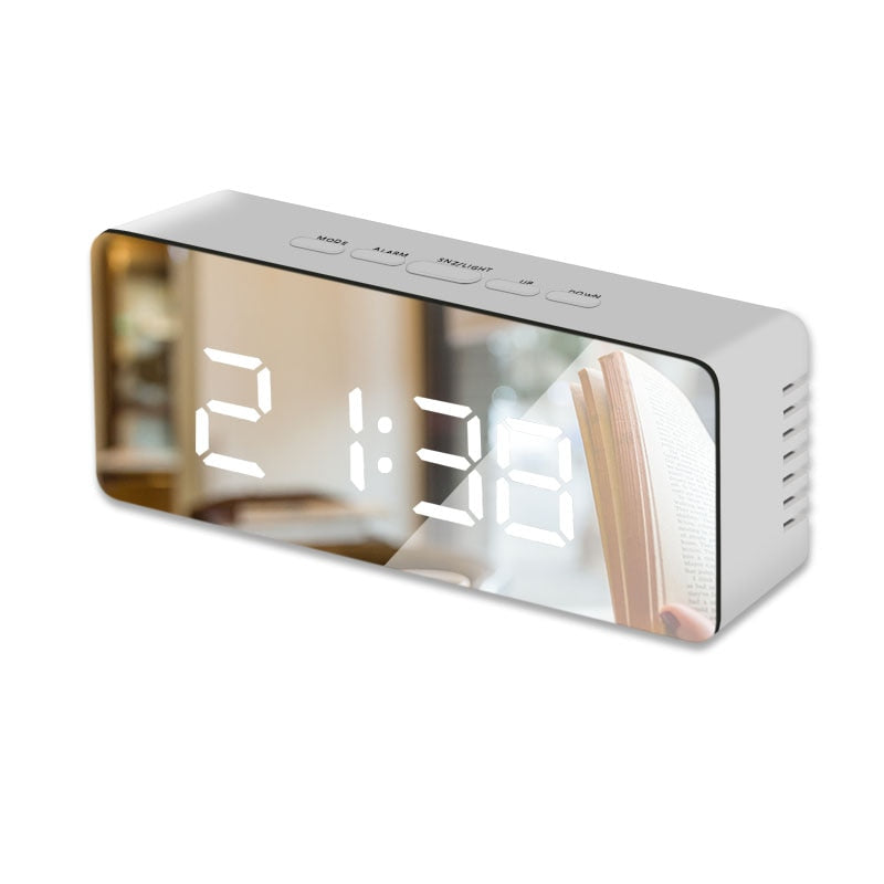 LED Mirror Alarm Clock Digital Snooze Table Clock Wake Up Light Electronic Large Time Temperature Display Home Decoration Clock