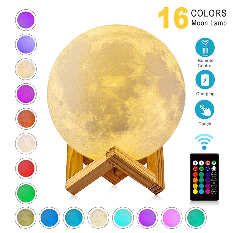 ZK20 LED Night Light 3D Print Moon Lamp Rechargeable Color Change 3D Light Touch Moon Lamp Children&#39;s Lights Night Lamp for Home